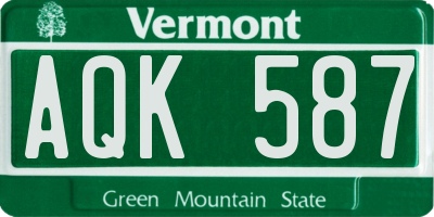 VT license plate AQK587