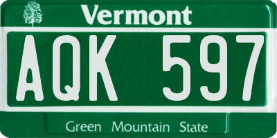 VT license plate AQK597
