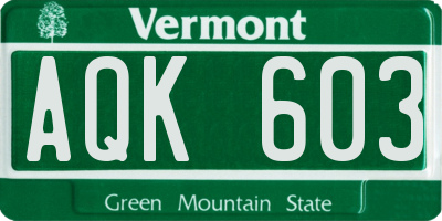 VT license plate AQK603