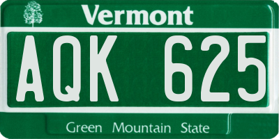 VT license plate AQK625