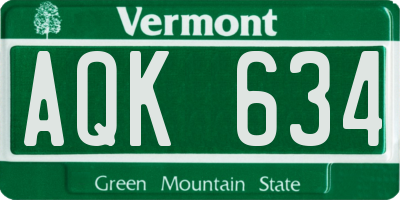 VT license plate AQK634