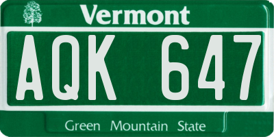 VT license plate AQK647