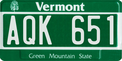 VT license plate AQK651
