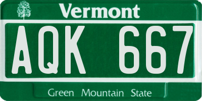 VT license plate AQK667