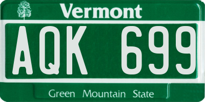 VT license plate AQK699