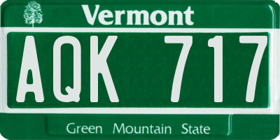 VT license plate AQK717