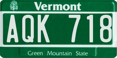 VT license plate AQK718