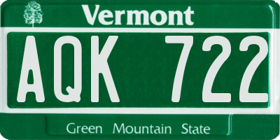 VT license plate AQK722