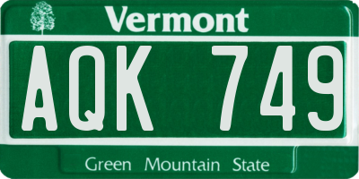 VT license plate AQK749