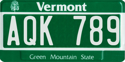 VT license plate AQK789