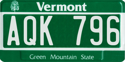 VT license plate AQK796