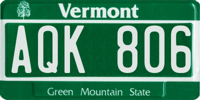 VT license plate AQK806