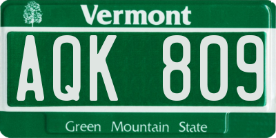 VT license plate AQK809