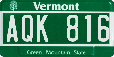 VT license plate AQK816