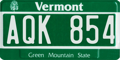 VT license plate AQK854
