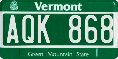 VT license plate AQK868