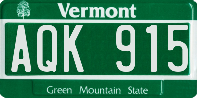 VT license plate AQK915