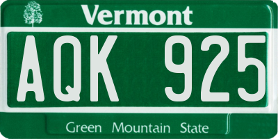VT license plate AQK925