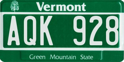 VT license plate AQK928