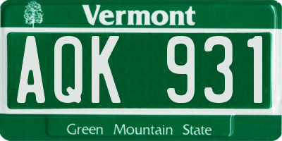 VT license plate AQK931
