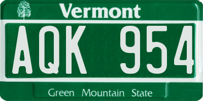 VT license plate AQK954
