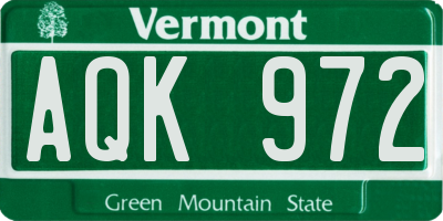 VT license plate AQK972