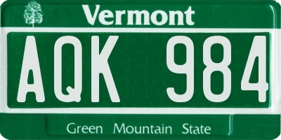 VT license plate AQK984