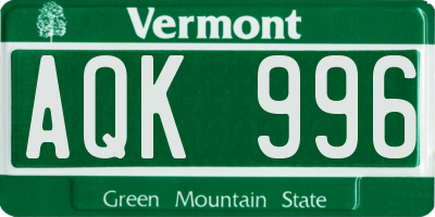 VT license plate AQK996