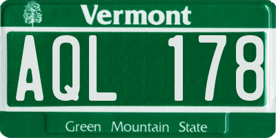 VT license plate AQL178