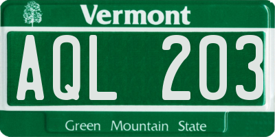 VT license plate AQL203
