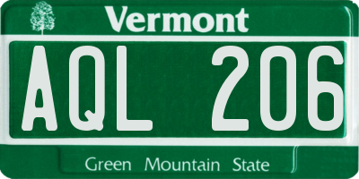 VT license plate AQL206