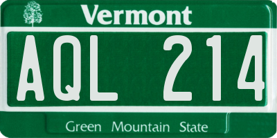 VT license plate AQL214
