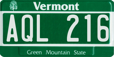 VT license plate AQL216