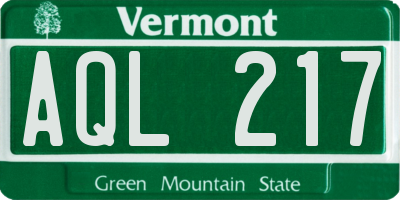 VT license plate AQL217