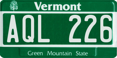 VT license plate AQL226