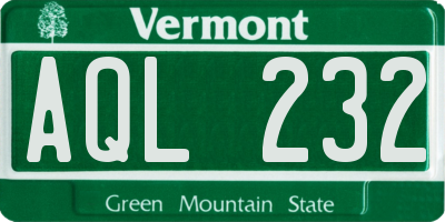 VT license plate AQL232