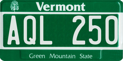 VT license plate AQL250