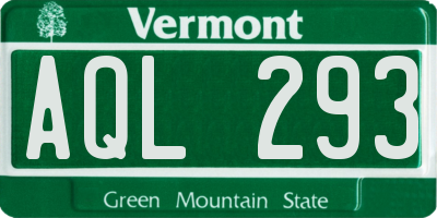 VT license plate AQL293