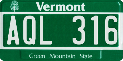 VT license plate AQL316