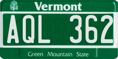 VT license plate AQL362