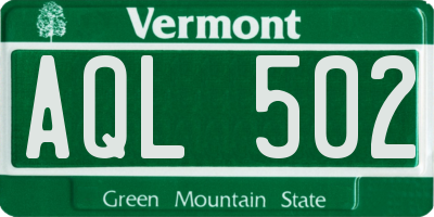 VT license plate AQL502