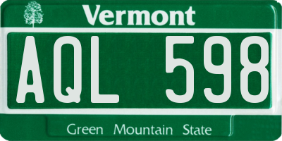 VT license plate AQL598