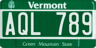VT license plate AQL789