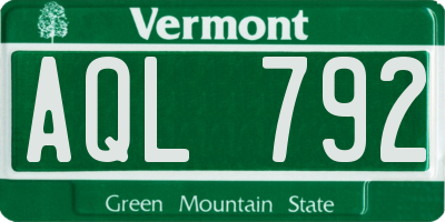 VT license plate AQL792