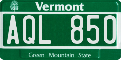 VT license plate AQL850