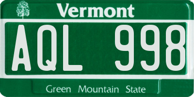 VT license plate AQL998