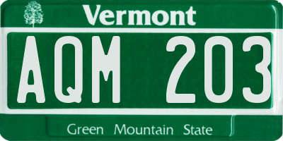 VT license plate AQM203