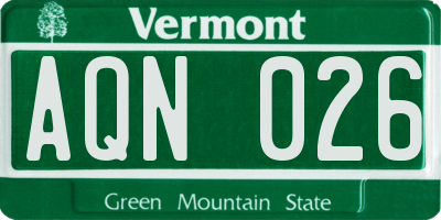 VT license plate AQN026