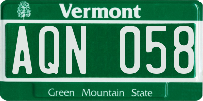 VT license plate AQN058