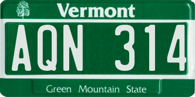 VT license plate AQN314
